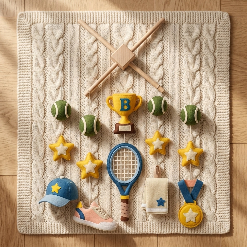 Personalized Felt Baby Mobile, Tennis Crib Mobile, Sports Nursery Decor, Baby Shower Gift