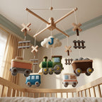 Personalized Felt Baby Mobile, Train Crib Mobile, Railroad Nursery Decor, Baby Shower Gift