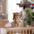 Pilot Nursery Mobile, Felt Crib Mobile, Bear Aviator Baby Decor, Personalized Adventure Theme Gift