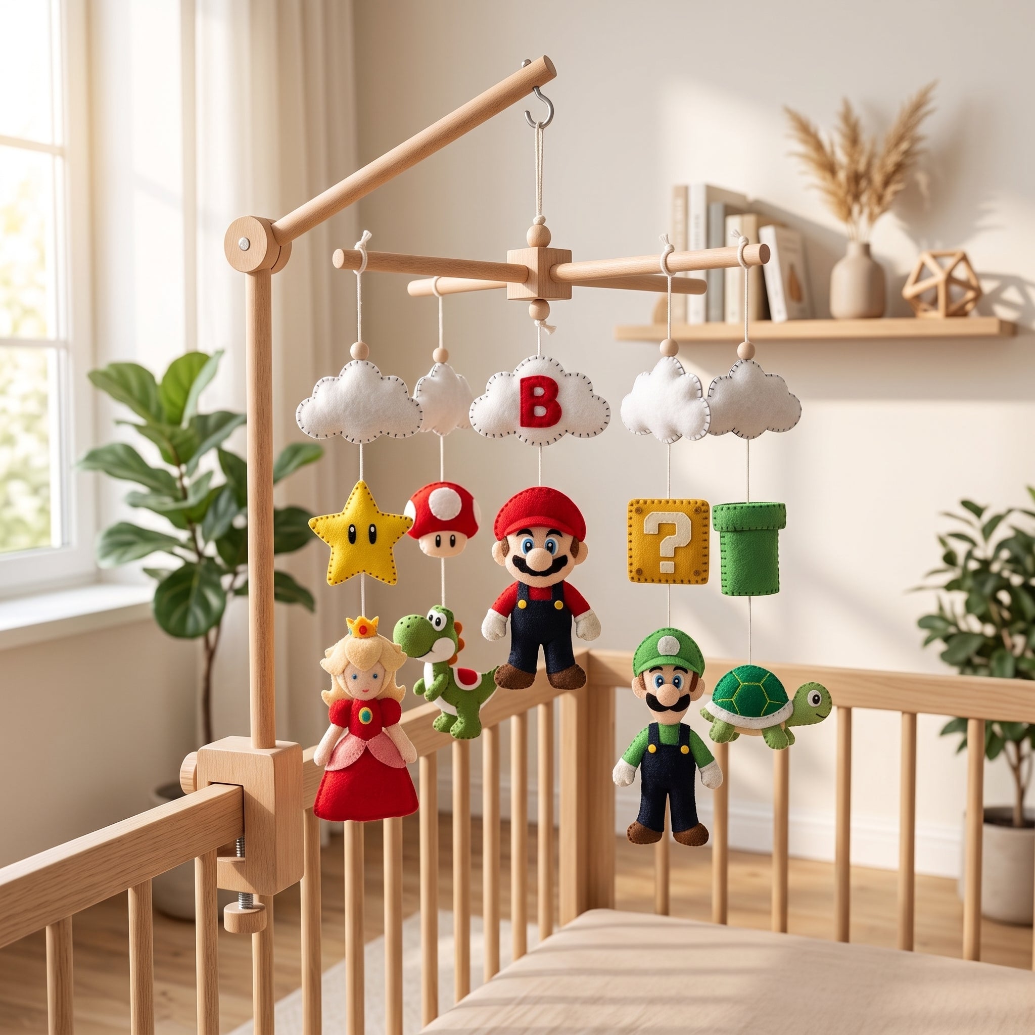 Gaming Inspired Felt Baby Mobile, Plumber Game Nursery Mobile, Video Game Crib Mobile, Handmade Baby Mobile, Baby Shower Gift, Nursery Decor