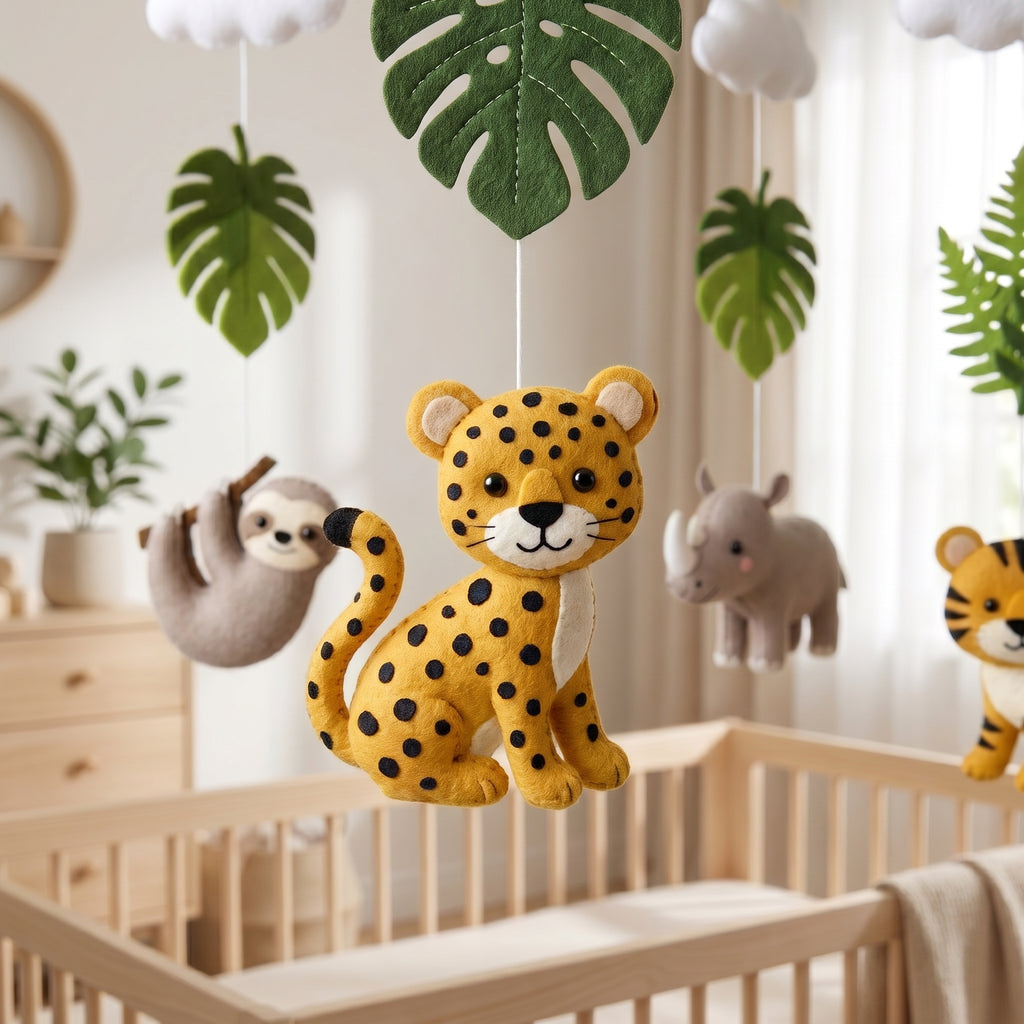 Rainforest Nursery Mobile, Felt Crib Mobile, Parrot and Tiger Baby Decor, Personalized Adventure Theme Gift