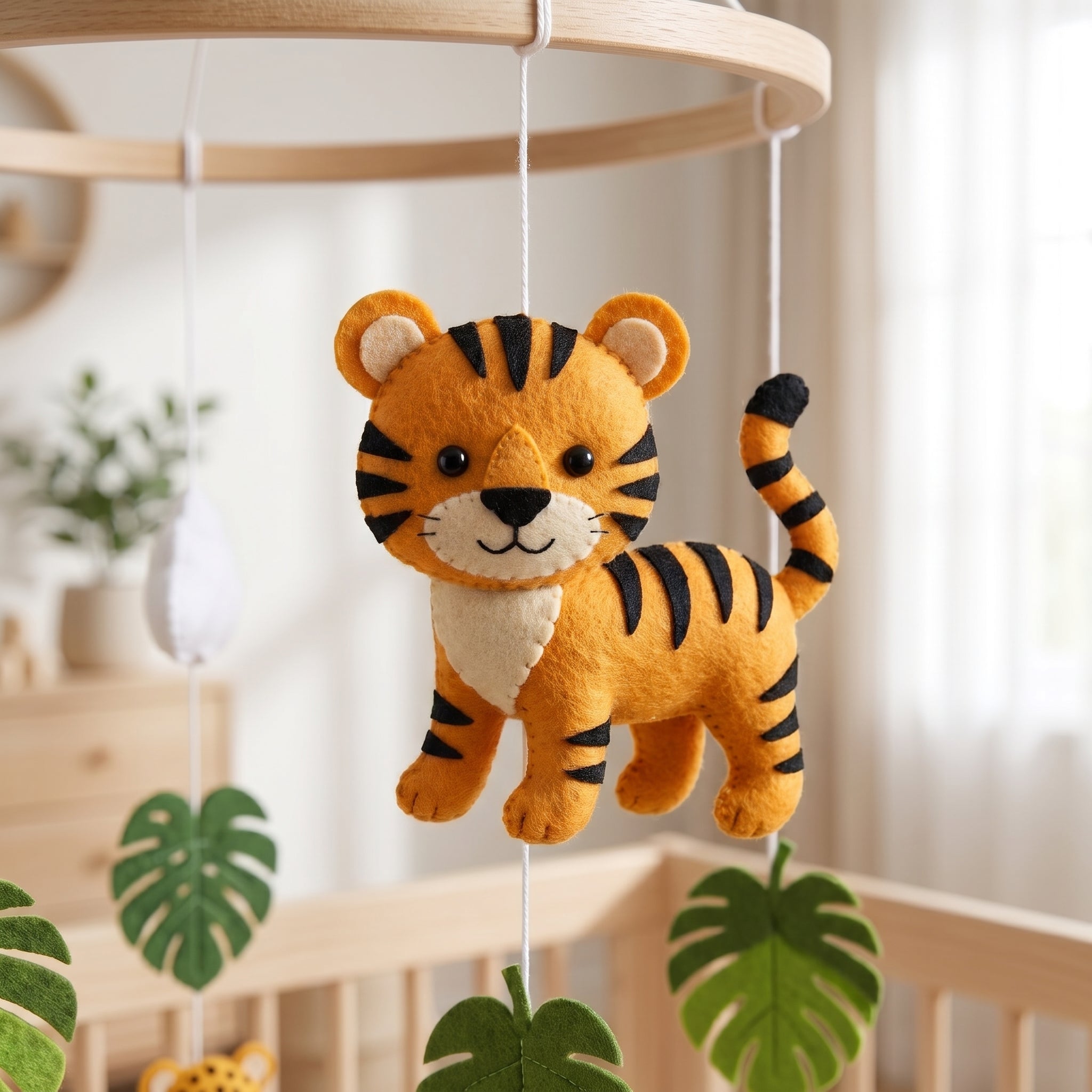 Rainforest Nursery Mobile, Felt Crib Mobile, Parrot and Tiger Baby Decor, Personalized Adventure Theme Gift
