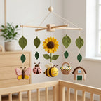 Sunflower Bee Felt Baby Mobile, Garden Crib Mobile, Floral Nursery Decor, Baby Shower Gift for Newborn