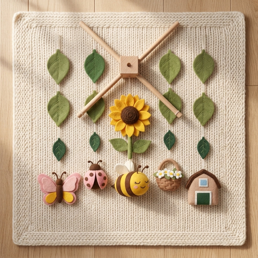 Sunflower Bee Felt Baby Mobile, Garden Crib Mobile, Floral Nursery Decor, Baby Shower Gift for Newborn