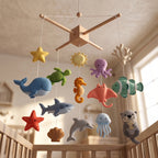 Under the Sea Mobile, Felt Crib Mobile, Whale and Turtle Baby Decor, Unique Marine Theme Gift