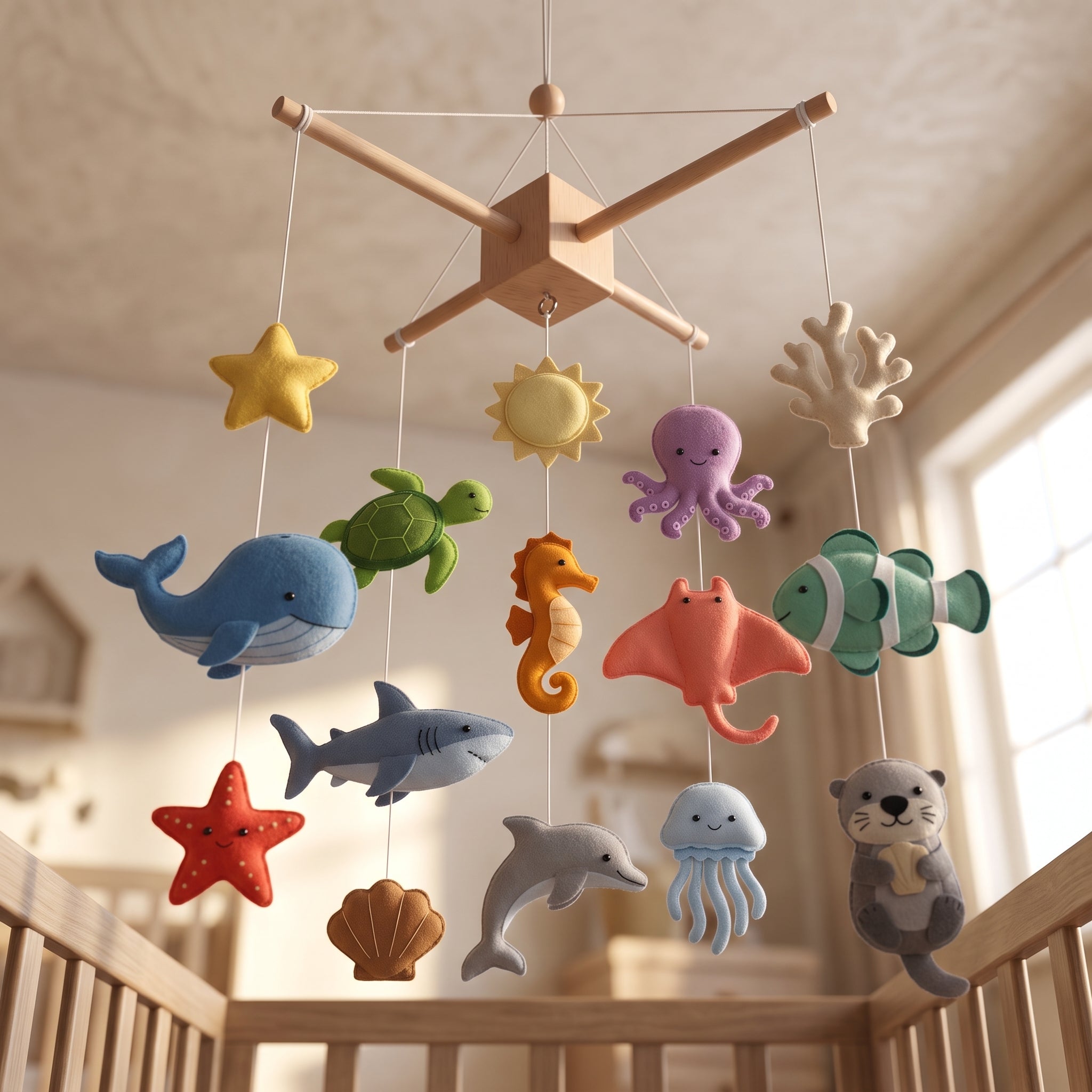 Under the Sea Mobile, Felt Crib Mobile, Whale and Turtle Baby Decor, Unique Marine Theme Gift