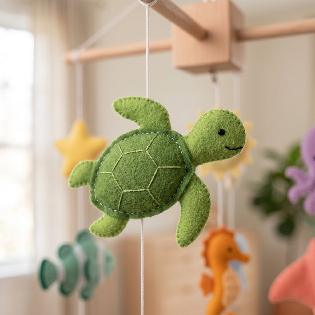 Under the Sea Mobile, Felt Crib Mobile, Whale and Turtle Baby Decor, Unique Marine Theme Gift