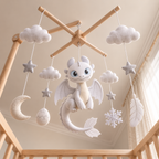 White Dragon Felt Baby Mobile, Fantasy Dragon Nursery Mobile, Dragon Crib Mobile, Handmade Baby Mobile, Neutral Nursery Decor, Baby Shower Gift